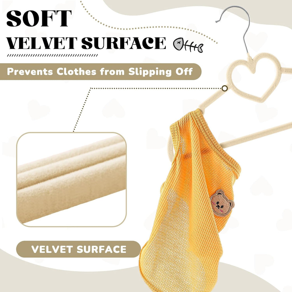 24 Pcs Pet Hangers 13'' Non-Slip Velvet Metal Hooks,Beige