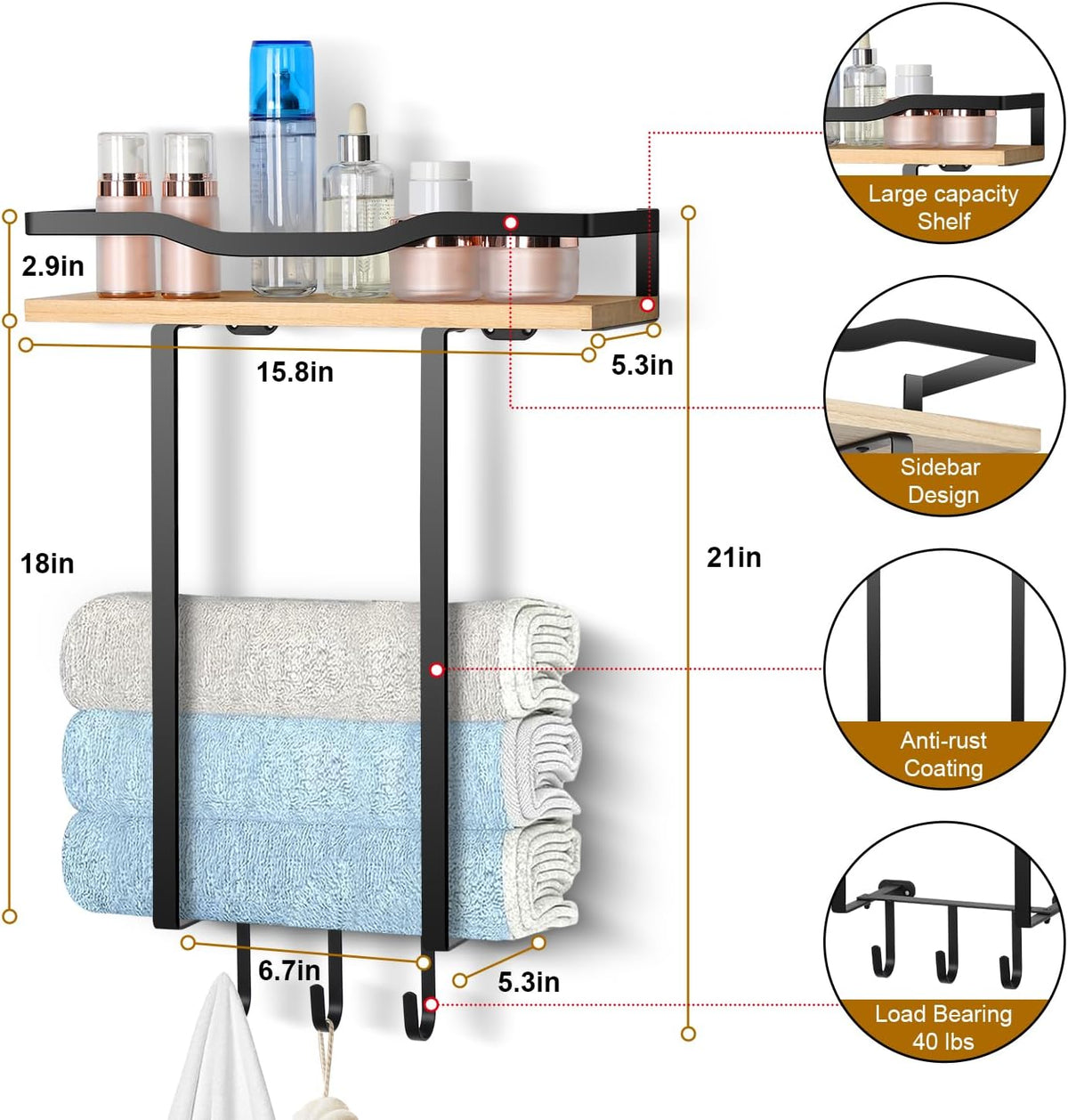 Towel Racks for Bathroom, Wall Mounted Towel Rack for Bathroom