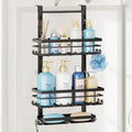SWTYMIKI Over The Door Shower Caddy - 3 Tier Rustproof Hanging Shower Organizer with Adjustable Shelves, 28 Hooks & Soap Holder, Hanging Shower Rack Storage for Bathroom Accessories, Black