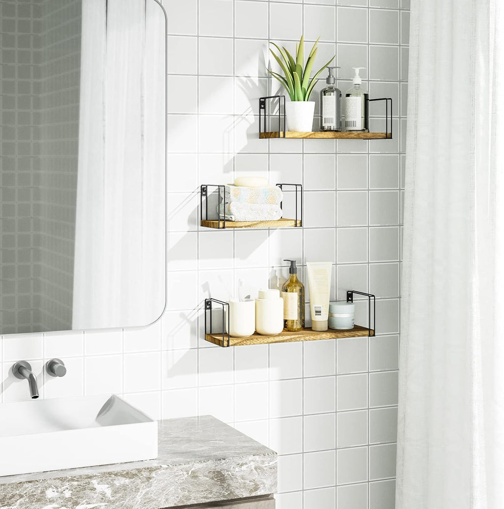 SRIWATANA Floating Shelves Set of 3, 17'' Wall Shelves, Carbonized Black