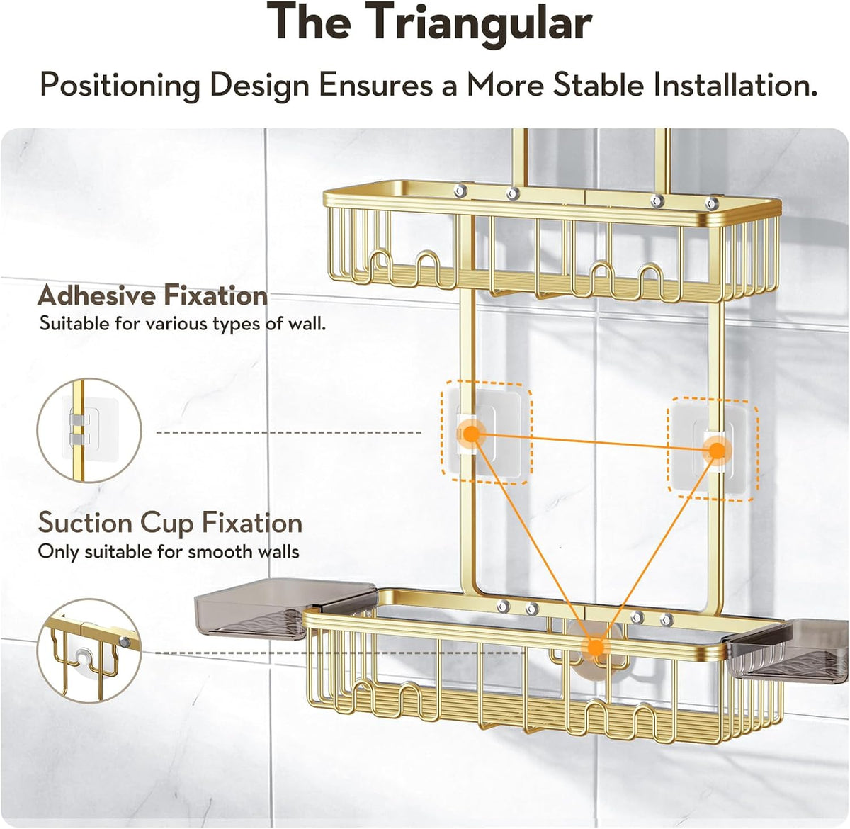 Shower Caddy Hanging, Never Rust Shower Organizer Hanging, Aluminum Shower Racks for Inside Shower with Hooks for Razor, Bathroom Organizers and Storage with Soap Holder, Gold