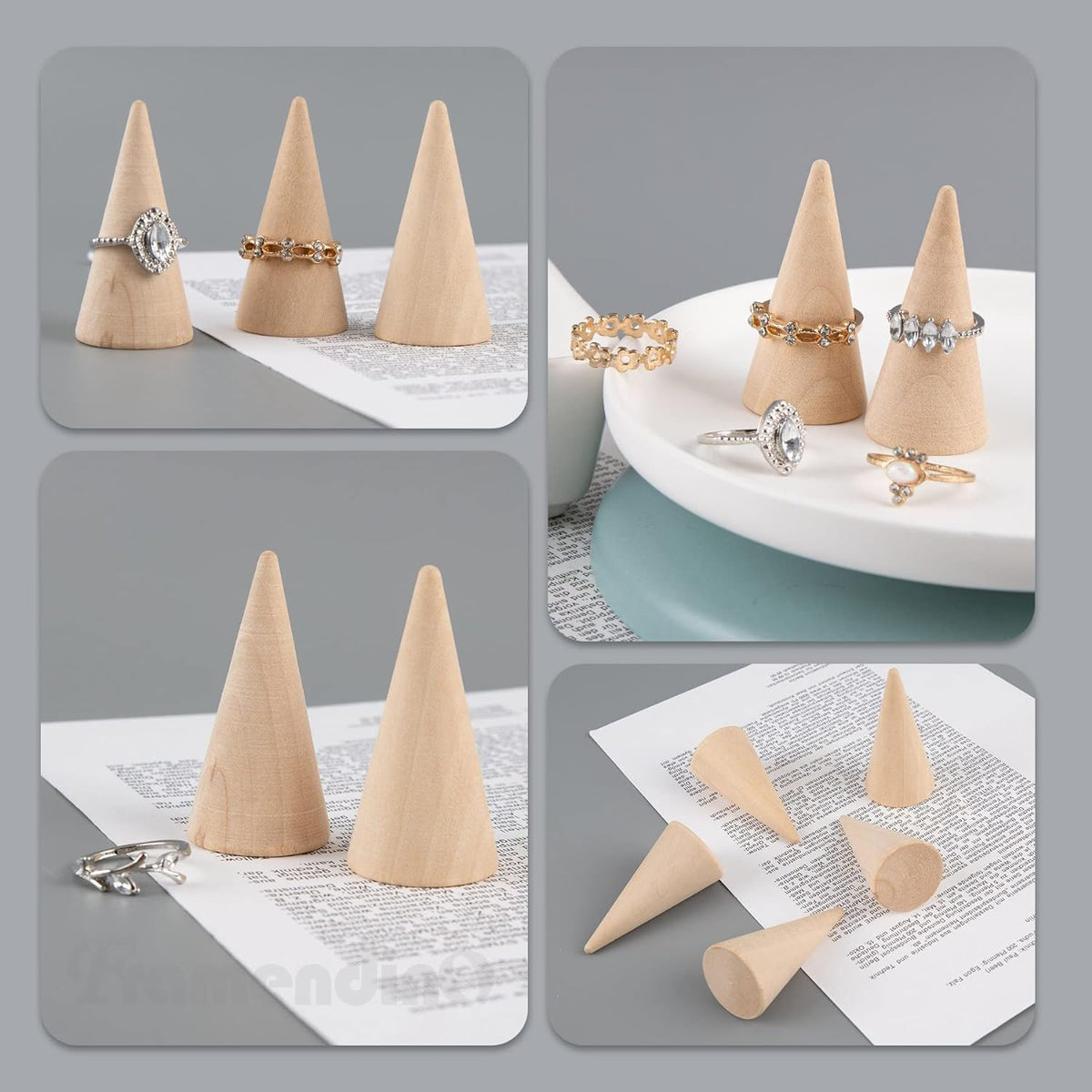 Framendino, 20 Pack Wood Cone Ring Display Stand Holder, Natural Unfinished Jewelry Stands Organizer for Crafts DIY