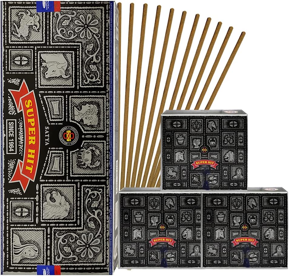 Super Hit Incense Sticks and Cones Variety Pack with Burner Holder Bundle from Satya Incense 100g Trumiri for Smudging and Aroma