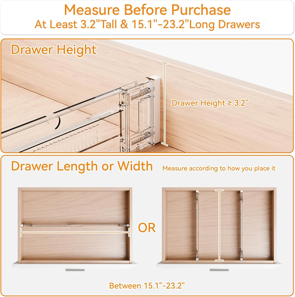 Yieach 8 Pack 3.2 Inch Shallow Acrylic Drawer Dividers for Clothes -Expandable from 15-21''- Adjustable Drawer Dividers for Baby Clothing,Sock,Underwear,Clear in Drawer Separators for Dresser,Kitchen