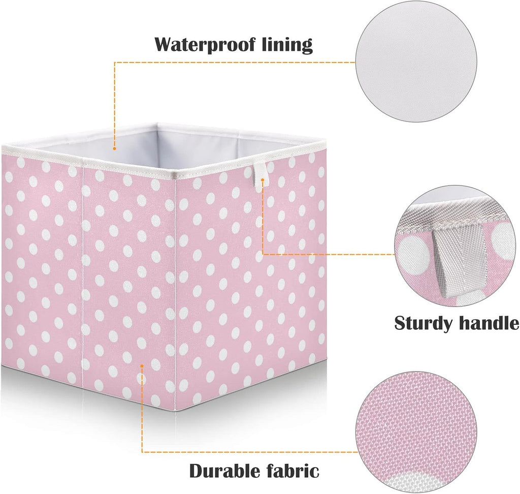 Kigai Polka Dot Pink Cube Storage Bins 11x11 inch Collapsible Fabric Storage Cubes Organizer Foldable Boxes Decorative Basket for Home Organizing