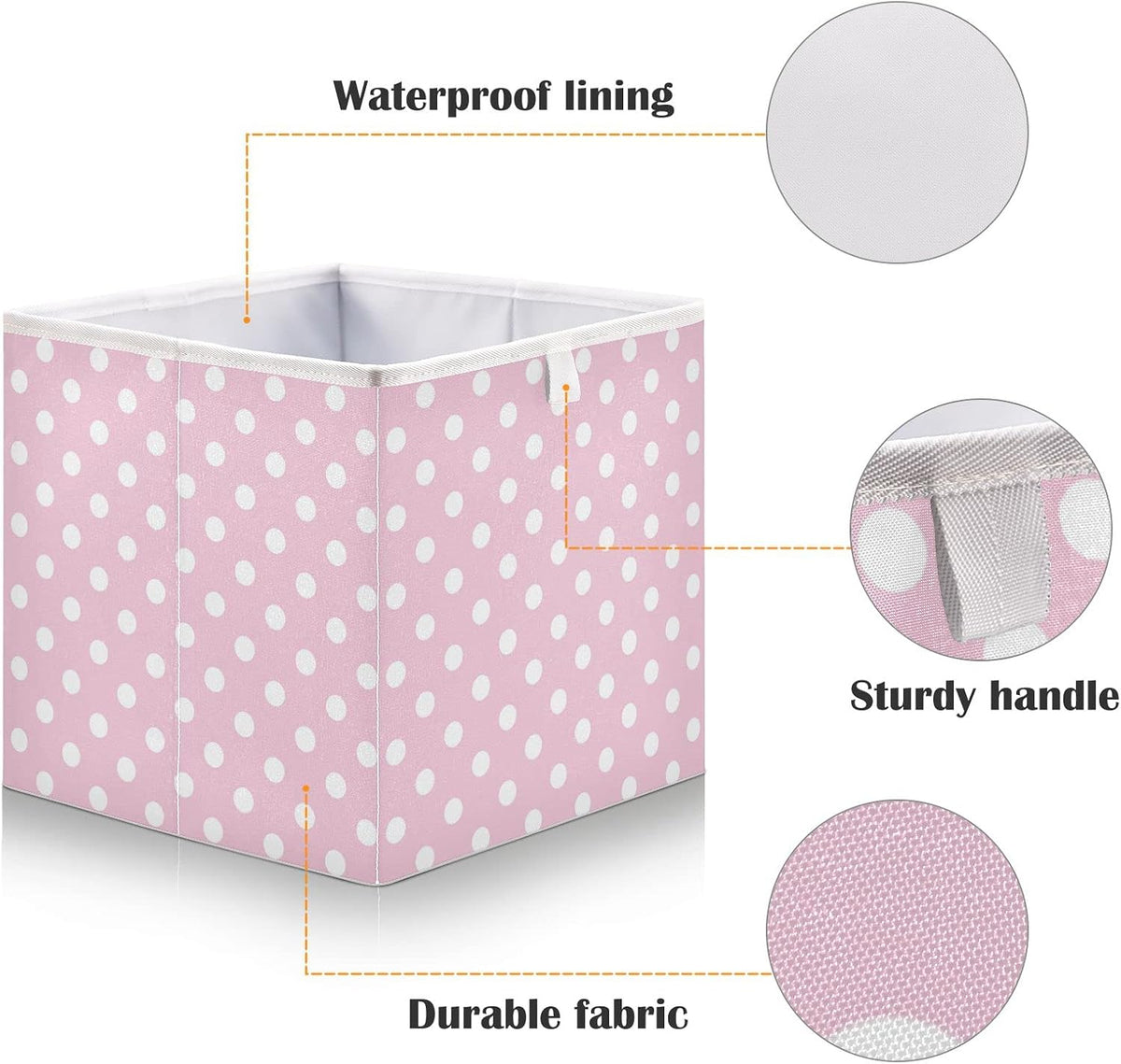 Kigai Polka Dot Pink Cube Storage Bins 11x11 inch Collapsible Fabric Storage Cubes Organizer Foldable Boxes Decorative Basket for Home Organizing