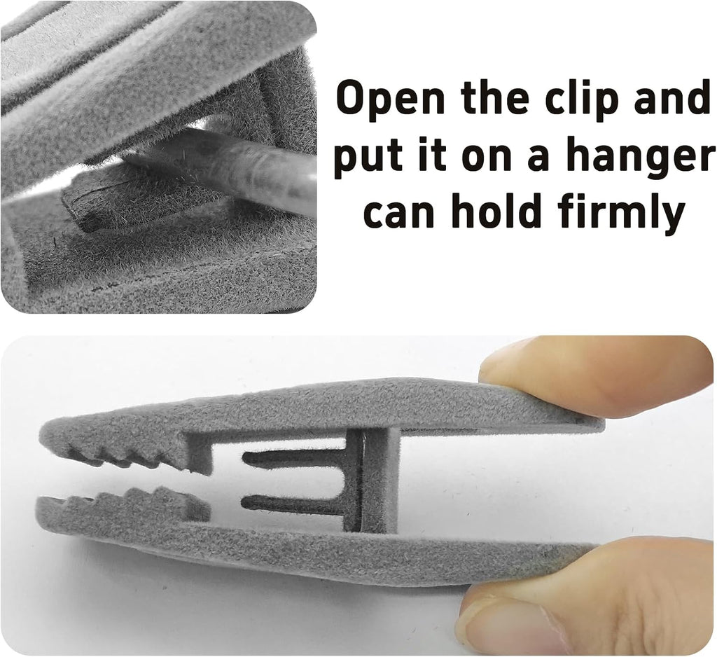20PCS Velvet Hanger Clips, Non-Slip Velvet Clips Strong Finger Clips Clothes Clips Pants Hangers Clips, Gray