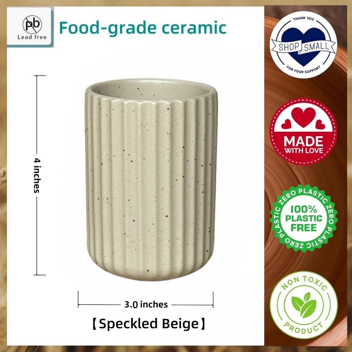 Stoneware Toothbrush Holder for Bathroom Tooth Brush Holder for Bathroom Toothbrush Cup Toothbrush Holders Cute Fluted Vertical Ribbed Stripe (Speckled Beige)