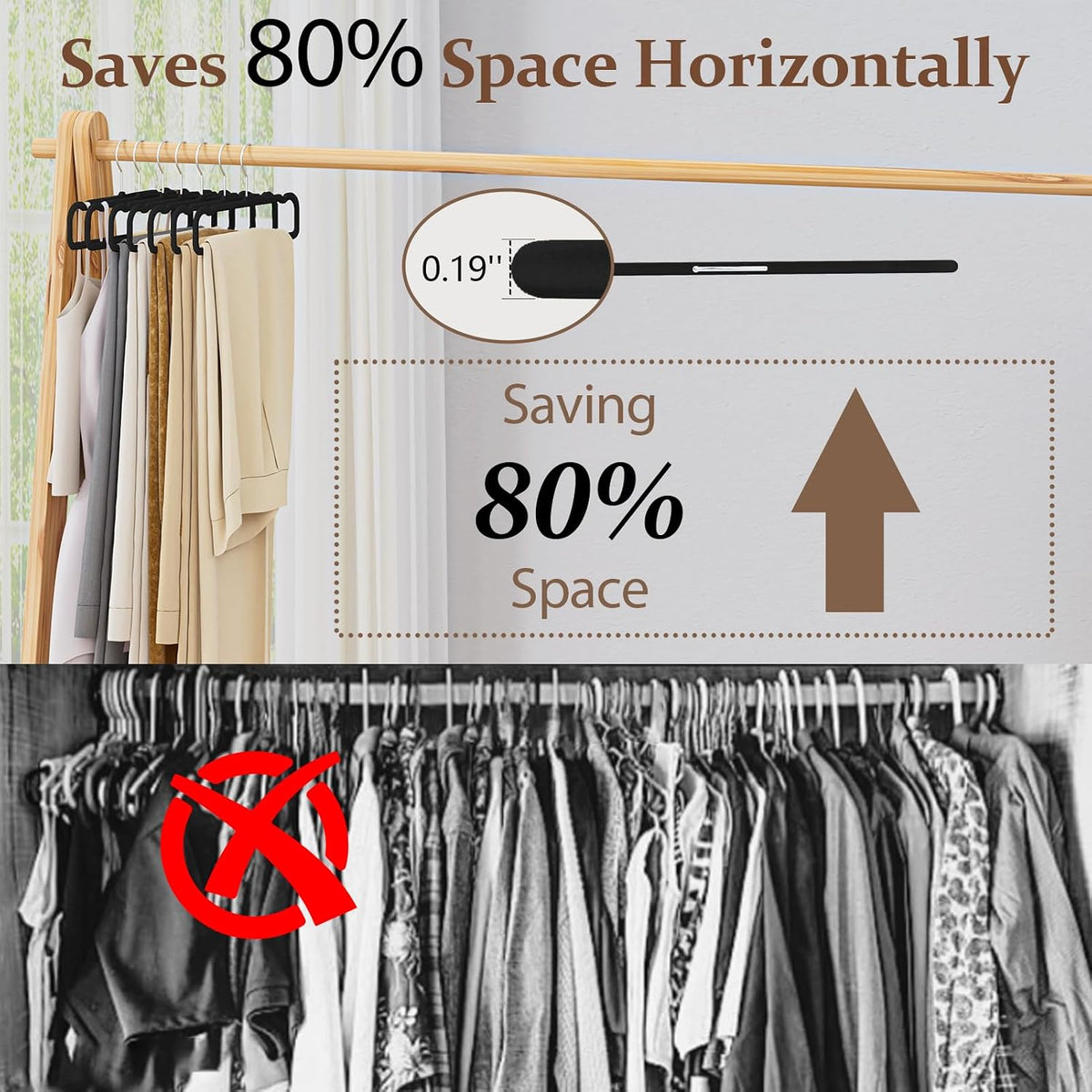 Velvet Felt Pants Hangers 30 Pack, with Cascading Hooks (Black)