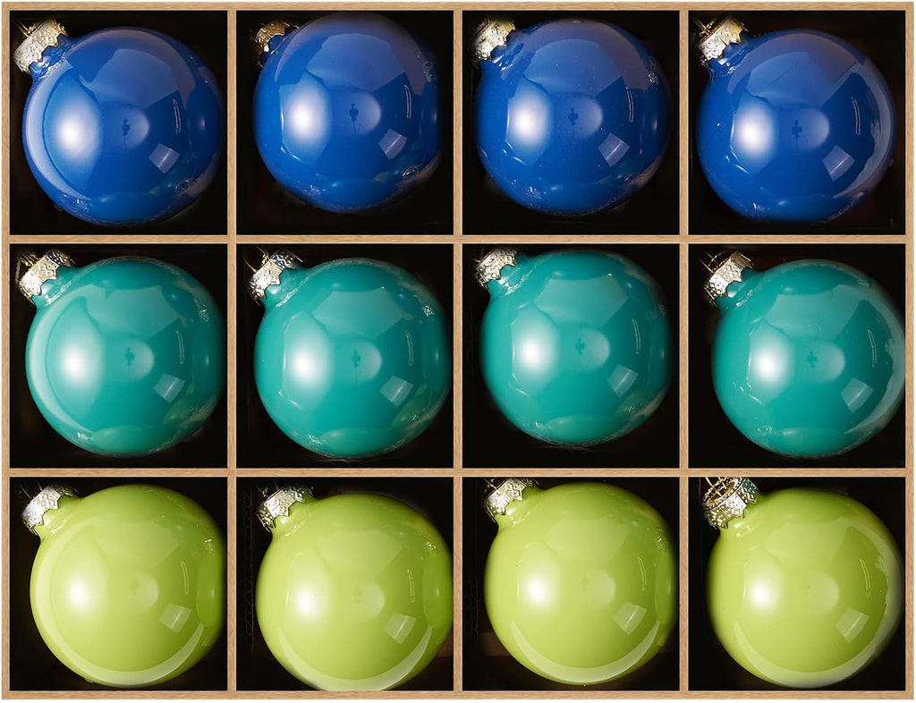 WDS WONDROUS Christmas Ornaments Blue Green Set of 12 Christmas Ball Glass