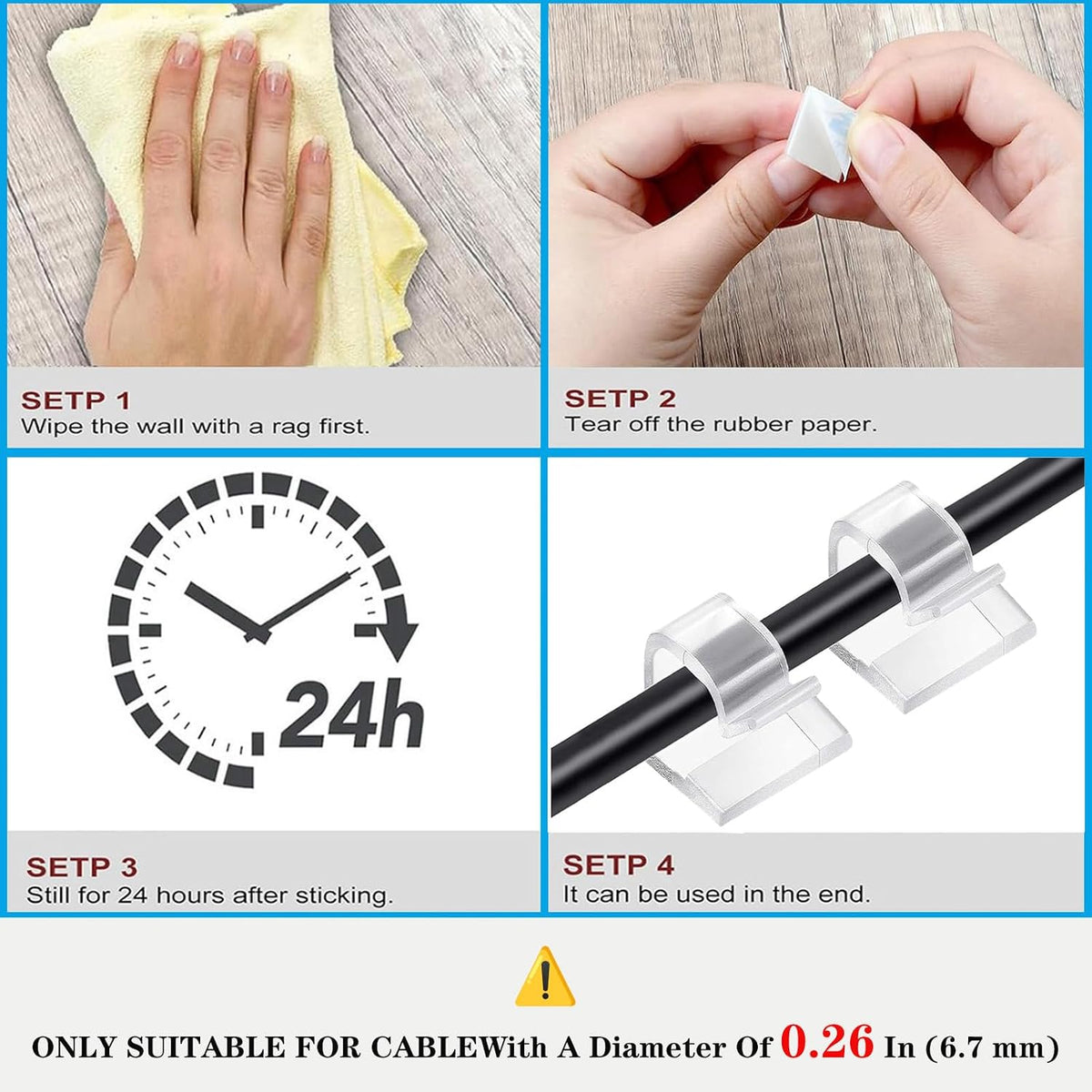 Cable Clips，100PCS Electrical Cord Management Adhesive Cable Wire Clip Wire Clips wall，Used for Cars, Offices, and Homes Cable Clips Cord Organizer (Transparent)