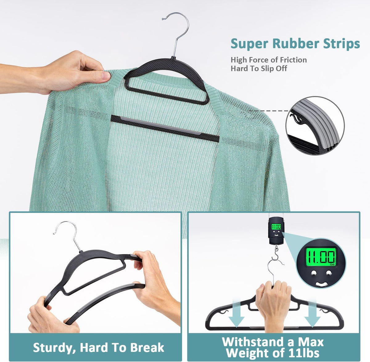 30-Pack Plastic Clothes Hangers, Space Saver, Non Slip, 360° Swivel Hook, 0.2 Inches Slim, Sturdy Heavy Duty Coat Hangers, Durable Hangers for Suits, Black and Dark Gray