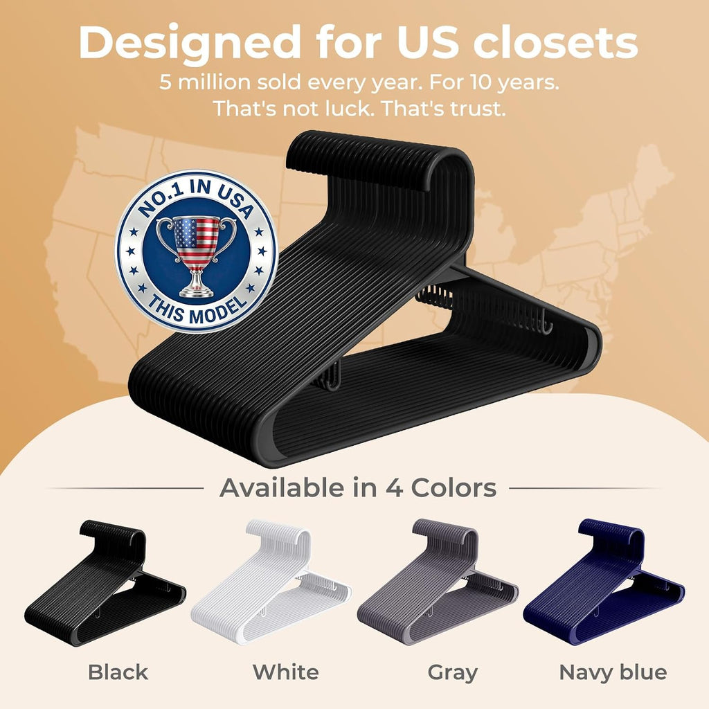HOUSE DAY Black Plastic Hangers 40 Pack, Slim Space-Saving Clothes Hangers