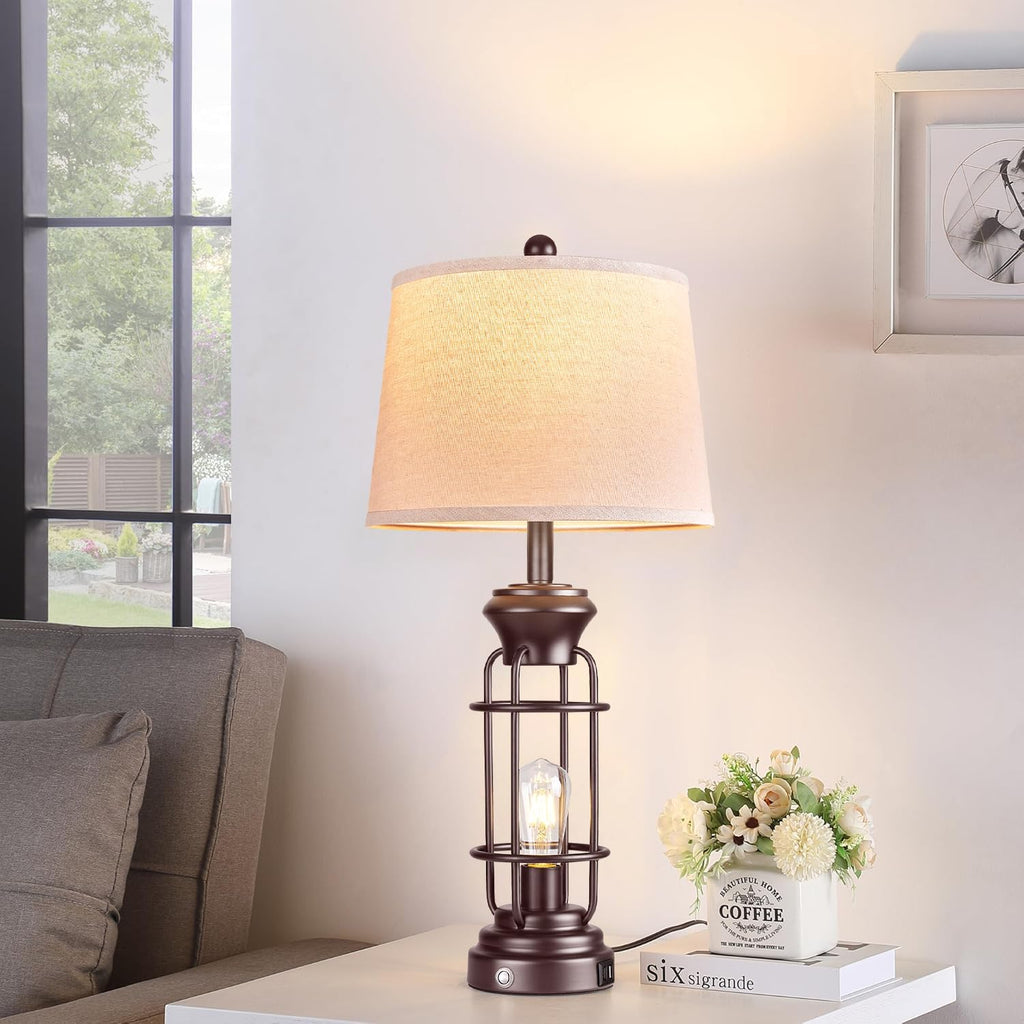 Reaketon Farmhouse Table Lamps for Living Room Set of 2, 28" Dimmable Touch Control Table Lamp with Oil Rubbed Bronze Finish, Bedroom Lamps for Nightstand, 4 Bulbs Included