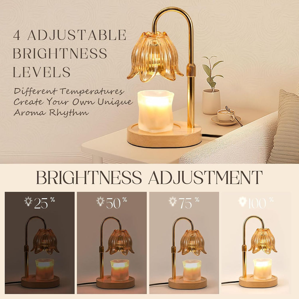 SnowBB Flower Candle Warmer Lamp, Timer Dimmer, Adjustable Height, Gift for Women Mom Friend Sister, House Warming Gift New Home Decor, Vintage Wax Melt Warmer, Birthday Christmas White Elephant Gifts