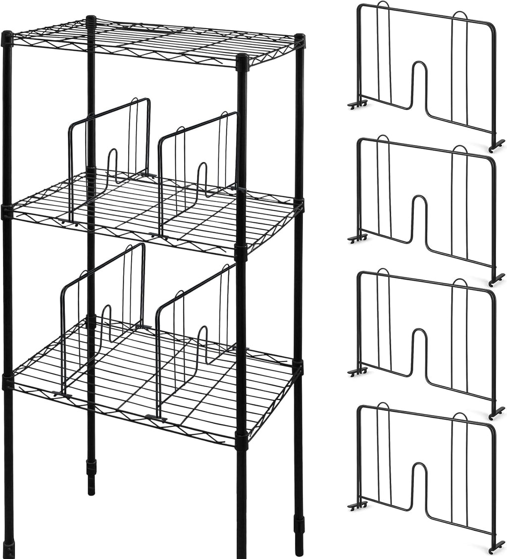 4 Pcs 14" W x 8" H Black Wire Shelf Dividers Chrome Plated Steel Wire Rack Divider for Shelving Closet Shelf Dividers for Wires Shelves Bathroom Kitchen Office Pantry Room