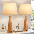 Modern Touch Table Lamps for Living room Set of 2（Imitated Wood Base）