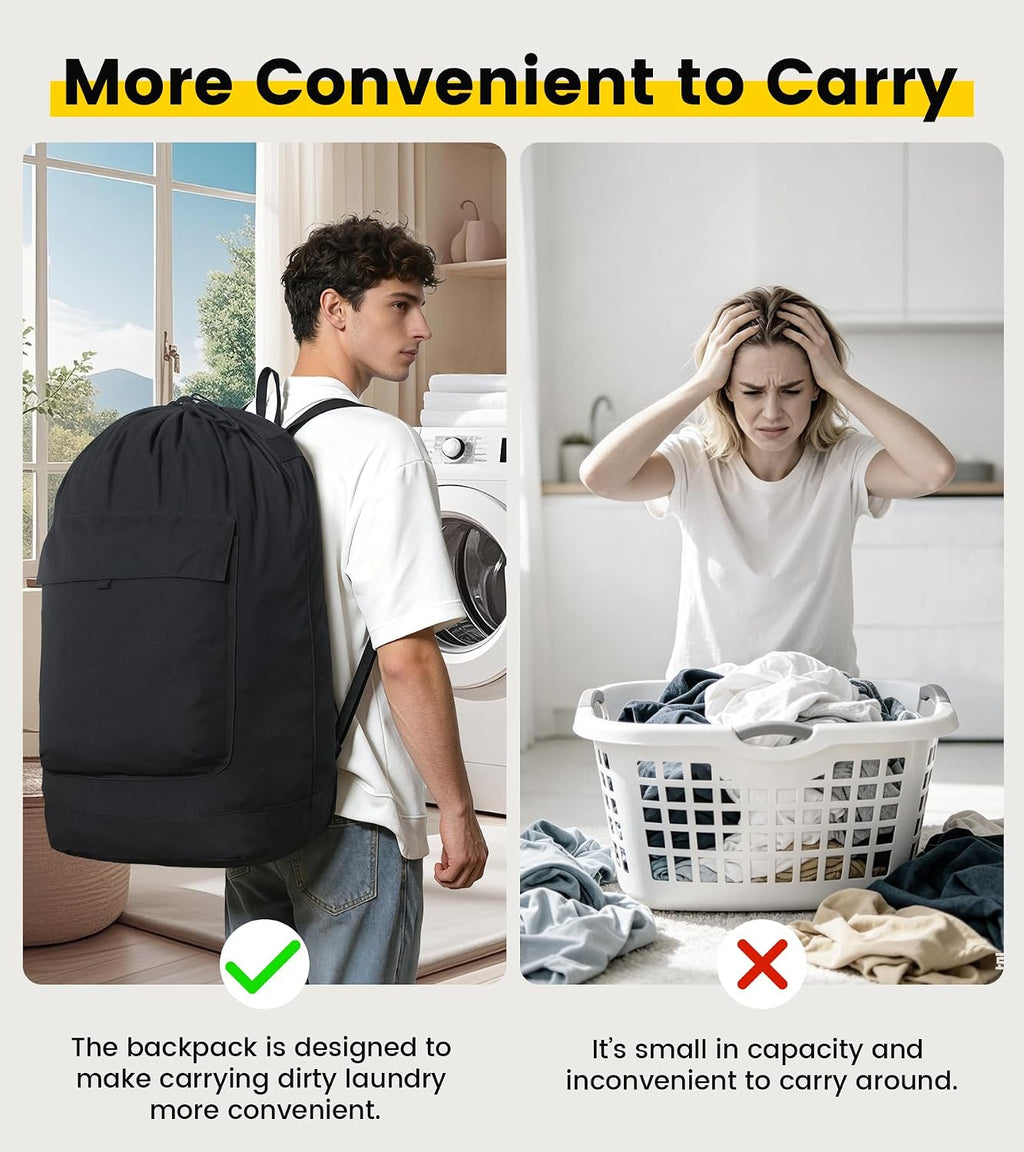 Vorspack Canvas Laundry Backpack with Shoulder Straps, Extra Large, Black