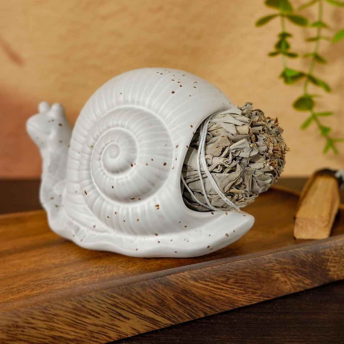 MOUGIGI White Ceramic Snail Palo Santo Holder & Modern Chiminea Incense