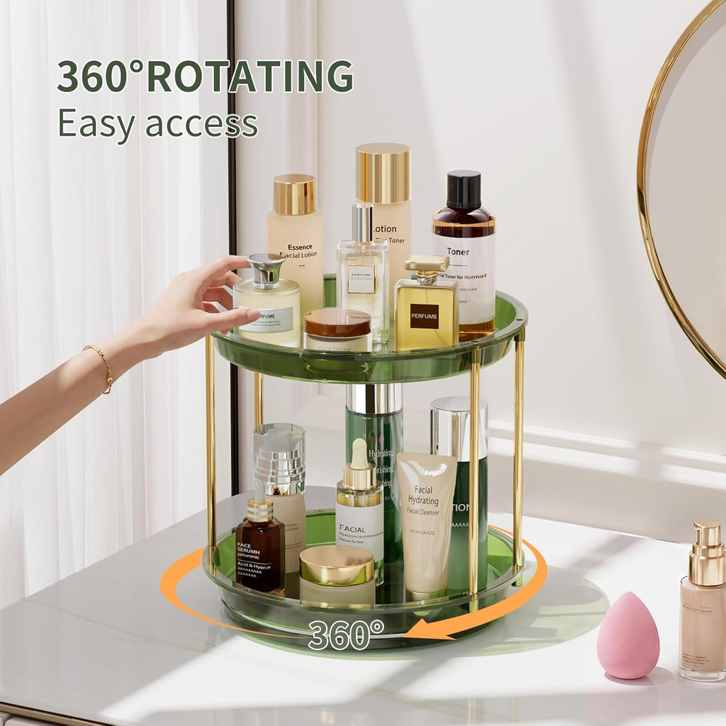 Rotating Makeup Organizer, Perfume Skincare Holder, 2 Tier 9 Inch, Green