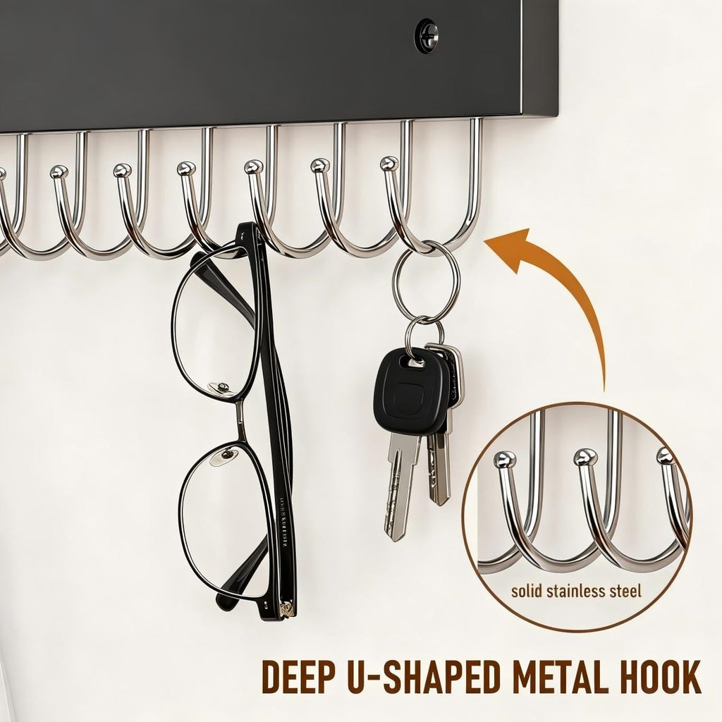 4Pack Necklace Wall Holder Wooden Mount Bulk with 56 Hooks Black