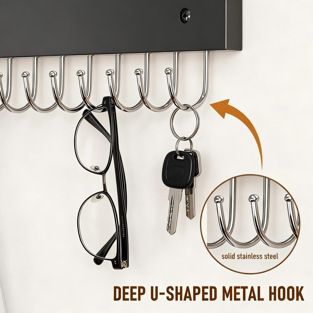 4Pack Necklace Wall Holder Wooden Mount Bulk with 56 Hooks Black