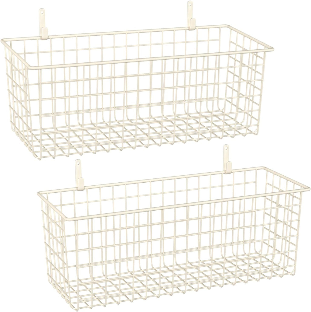 Kinlink 2 Sets White Extra Large Hanging Wall Basket with Steel Hooks