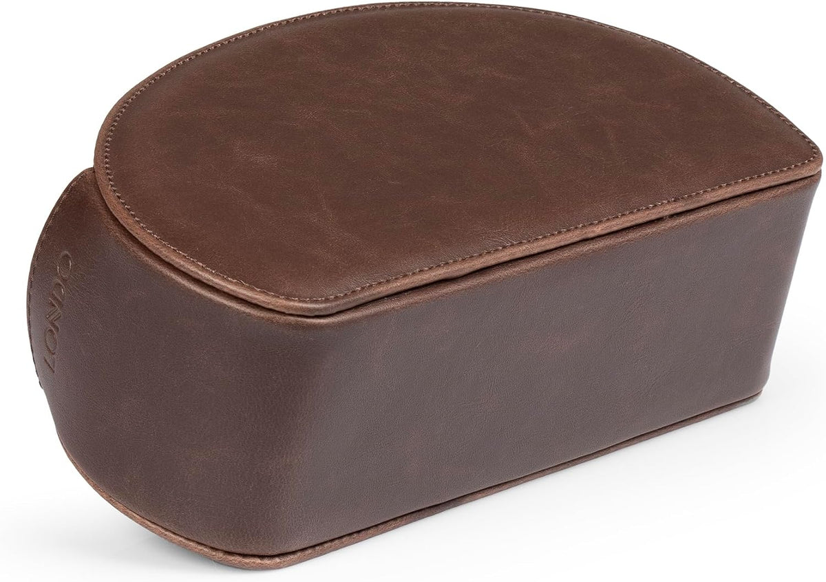 Londo PU Vegan Leather Remote Control Holder with 5 Pockets, Nightstand Caddy & Bedside Organizer for TV, DVD, Blu-Ray, Roku, Apple TV Remotes, Phones, Glasses — Suede Lined Gift for Dad, Dark Brown