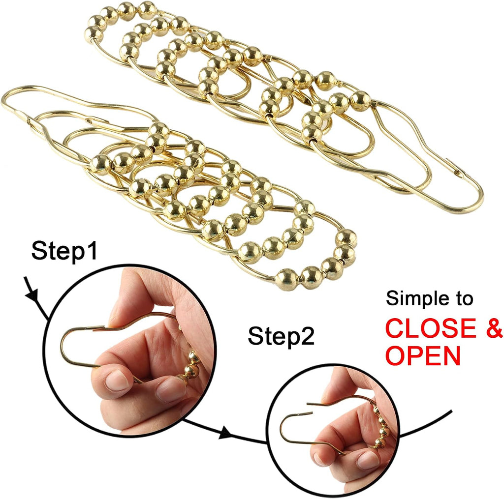 Shower Curtain Hooks Rings, Rustproof Metal Shower Curtain Rings for Bathroom Shower Rods Curtains - Set of 12, Golden