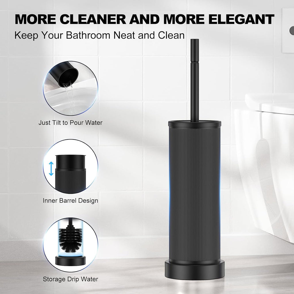 Metal Vertical Grain Toilet Bowl Brush and Holder Set Scrubber Black
