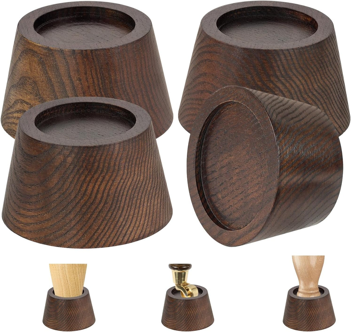 Bed Risers (Set of 4) Furniture Risers Lifts Height 2", Oak Solid Wooden Risers for Bed, Furniture Risers with Non-Slip Recessed Hole (Monolithic Wood, 4pcs-2" Hight-Walnut Color)