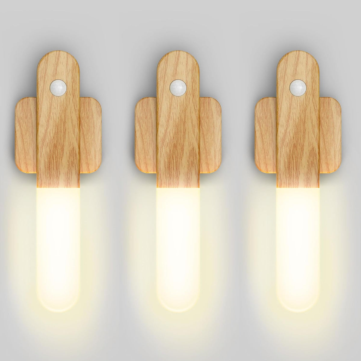 iThird Motion Sensor Light Indoor - Wireless Wall Light, lumi Light, Magnet Rechargeable Wall Sconces, Portable Night Lights, LED Lights for Closet, Bathroom (Beech 3PCS)