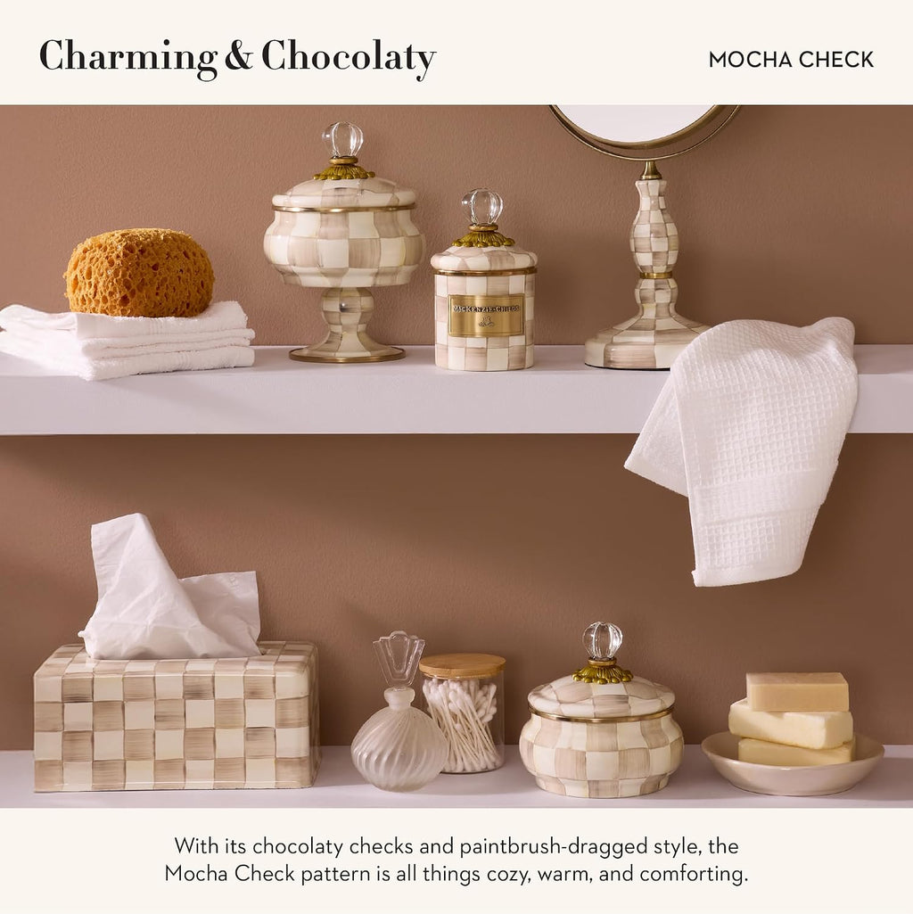MACKENZIE-CHILDS Enamel Tissue-Box Cover, Brown-and-White Mocha Check