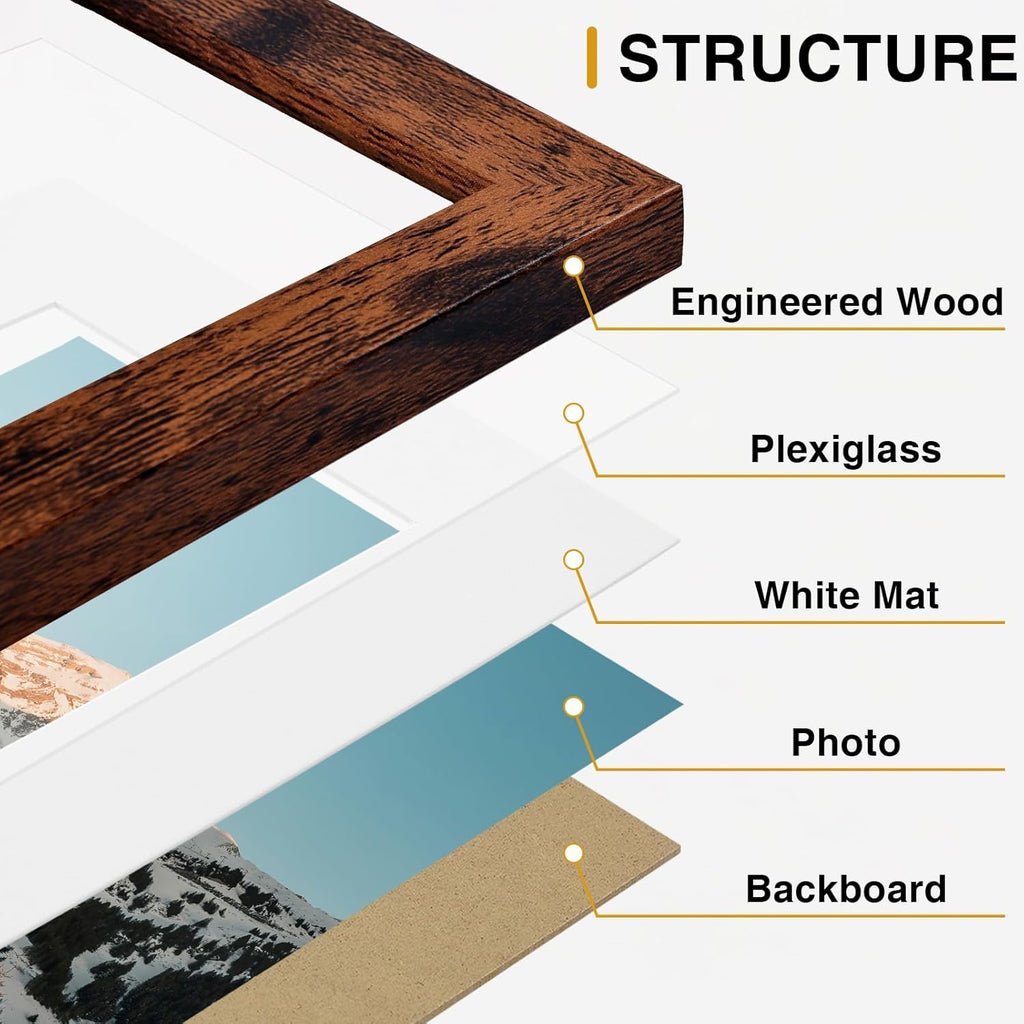Vittanly 10 Pack Picture Frames Collage Wall Decor, Rustic Brown
