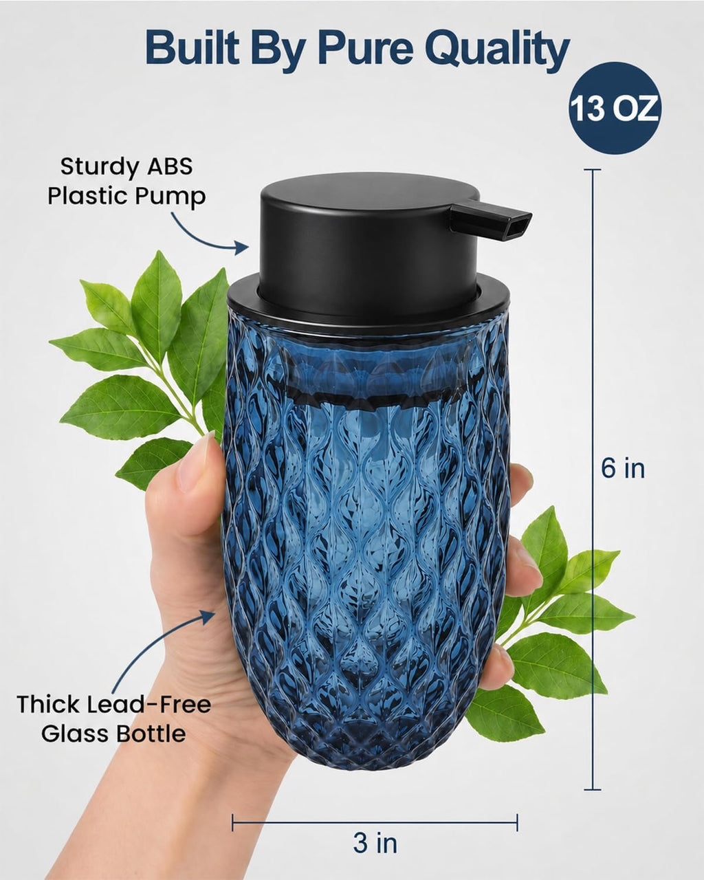Glass Foaming Soap Dispenser, Blue Embossed Foam Hand Soap Dispenser, 2PCS