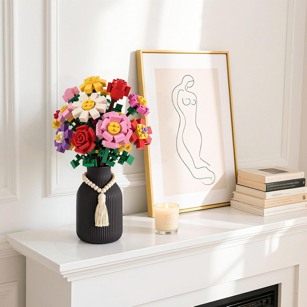 JOHOUSE Black Ceramic Vase, 7.9 Inch Flower Vase for Pampas Grass