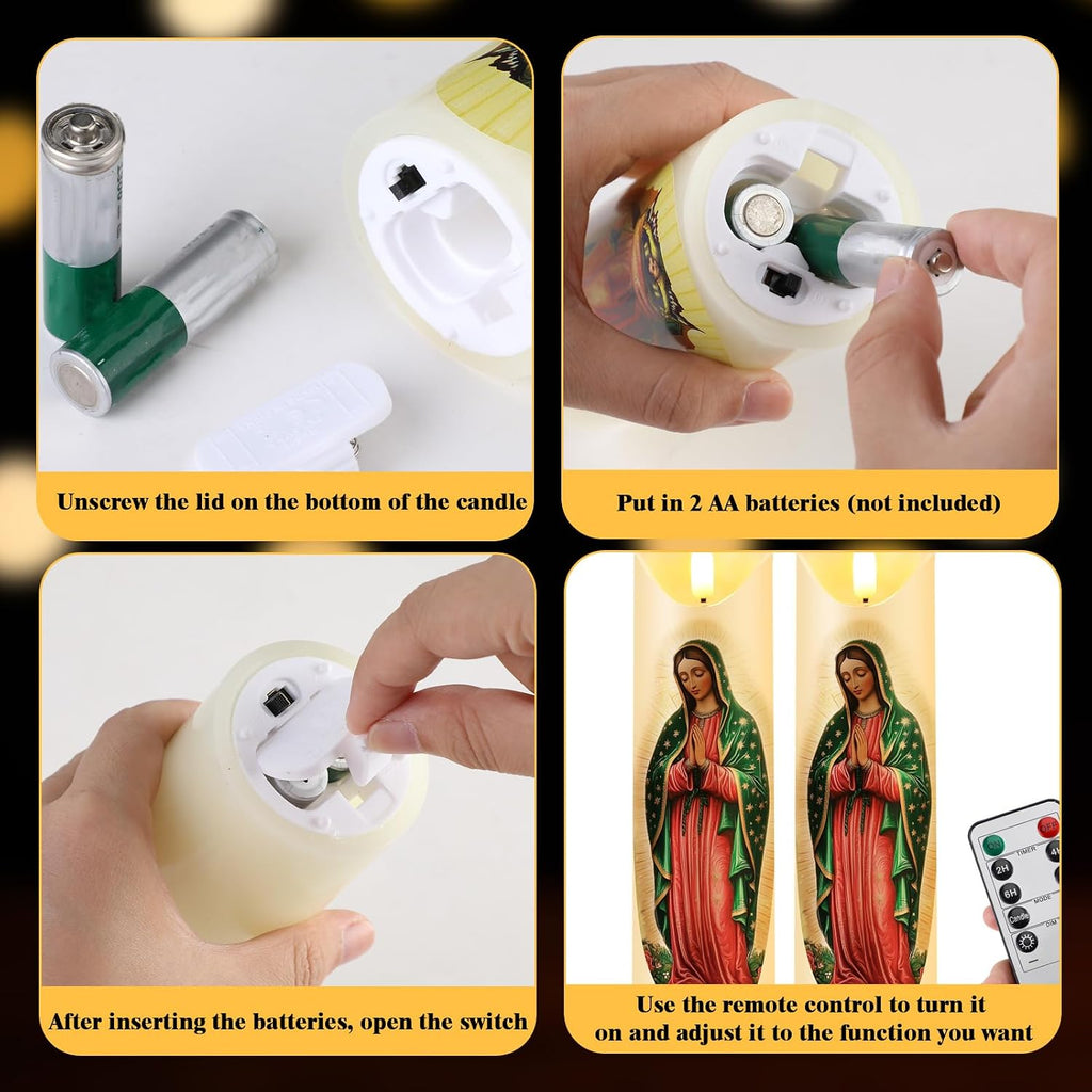 Baquler 2 Pcs Religious Flameless LED Prayer Candle, Our Lady of Guadalupe