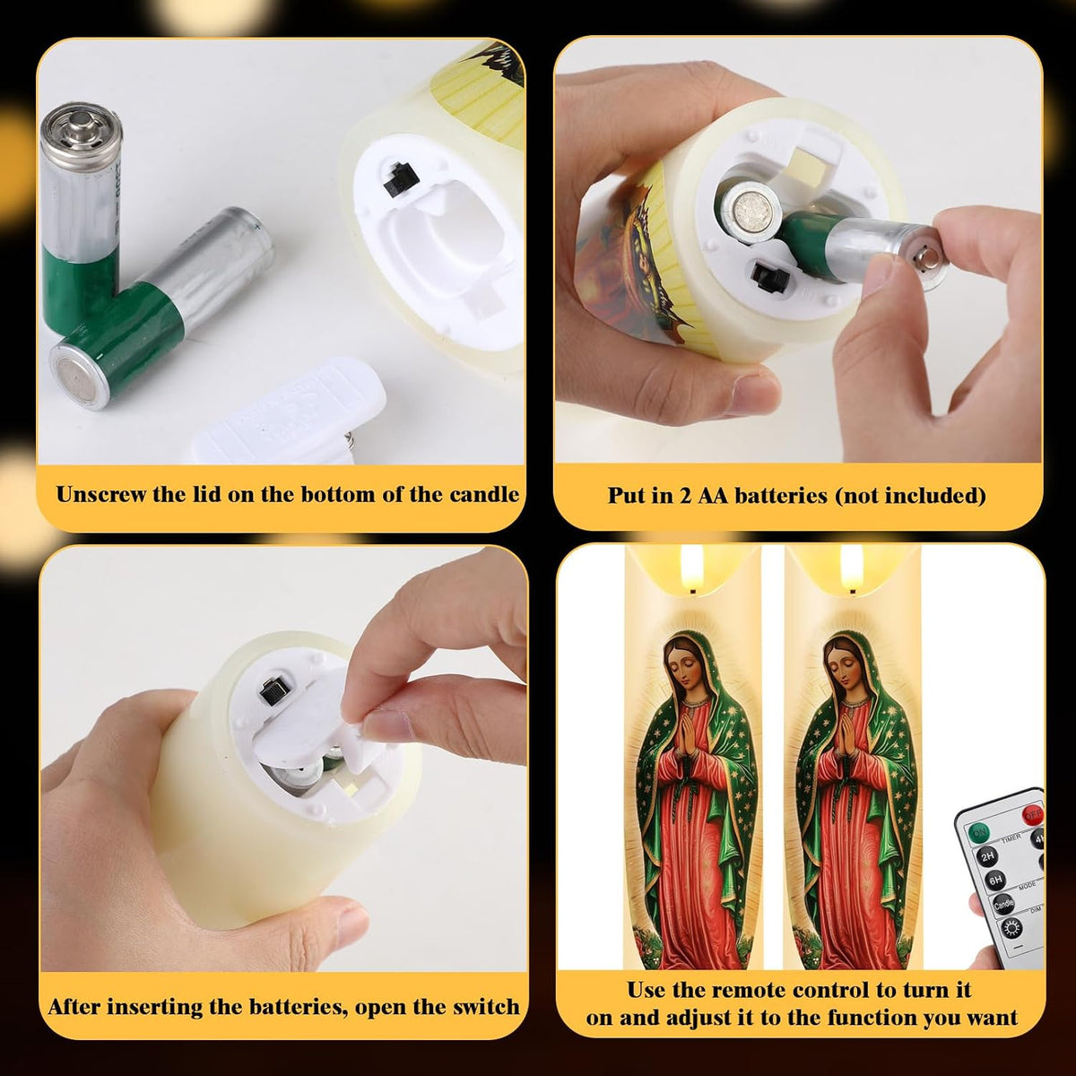 Baquler 2 Pcs Religious Flameless LED Prayer Candle, Our Lady of Guadalupe