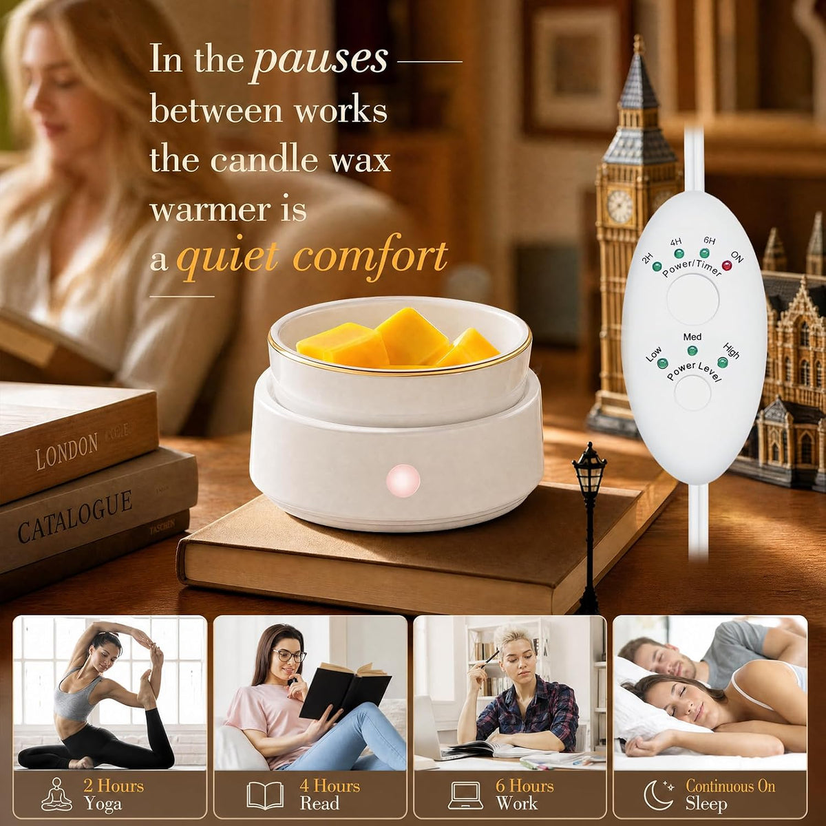 Candle Wax Melt Warmer with Safety Timer Auto Shut-Off Ceramic Electric Wax Burner Melter Timer Adjust Fragrance Intensity for Scented Wax Melts Candle Jars Essential Oils Home Office Gift Decor
