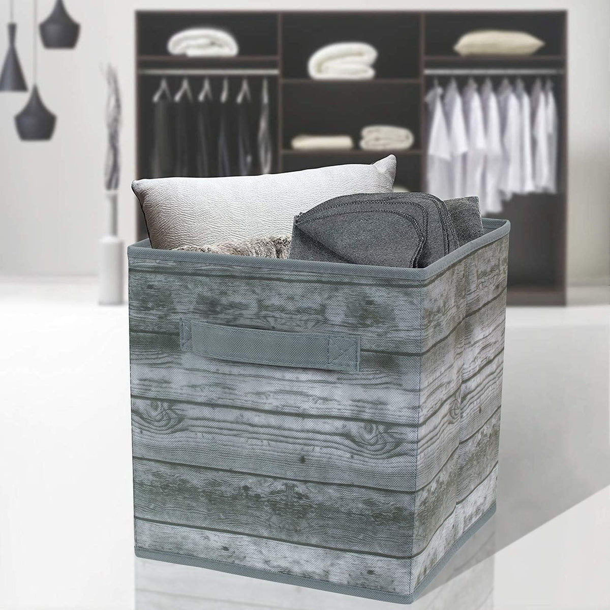 Sorbus 11 x 11 Storage Cubes, Foldable Fabric Bins (4 Pack, Rustic Gray)