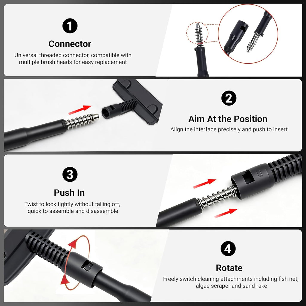 UPETTOOLS Aquarium Clean Tool 6 in 1 Fish Tank Cleaning Kit Algae Scraper Scrubber Pad Adjustable Long Handle Fish Tank Brush Cleaner Set