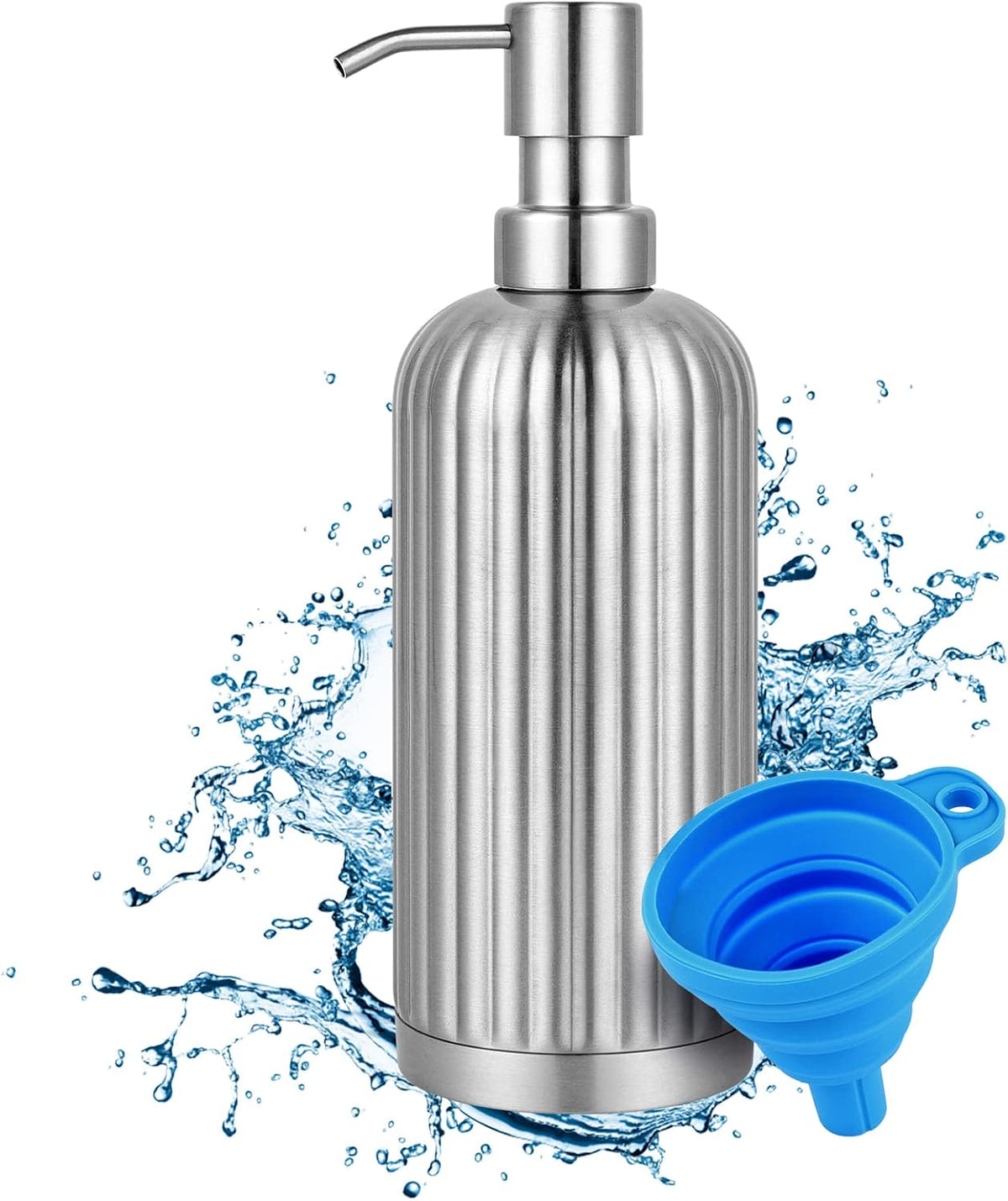 Countertop Soap Dispenser - Rust-Proof Roman Column Shaped Stainless Steel Bottle with Pump for Bathroom and Kitchen - 18 oz Brushed Nickel Liquid and Lotion Dish Soap Dispenser