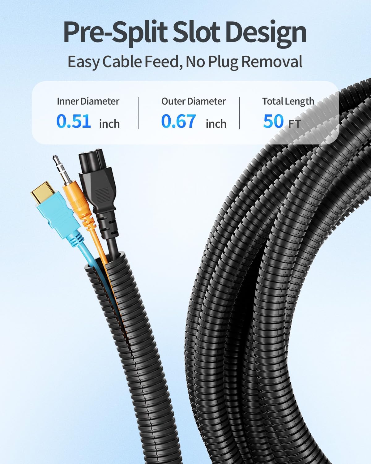 Yecaye 50ft - 1/2 inch Wire Loom Tubing, Split Cable Sleeves Black