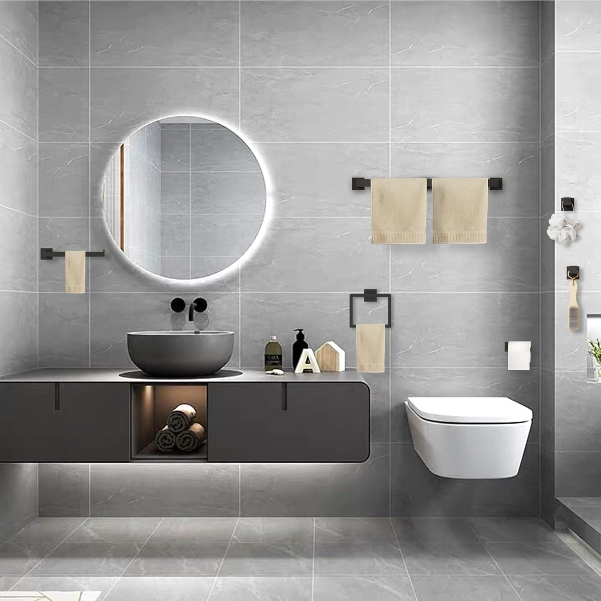 15-Pieces Matte Black Bathroom Accessories Set