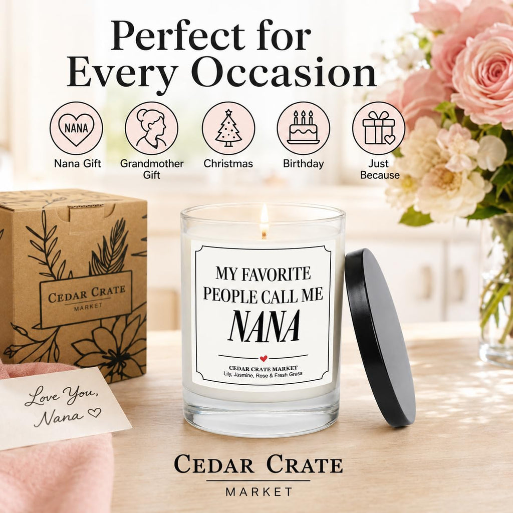 Nana Gifts - My Favorite People Call Me Nana Candle - Gift for Grandma from Grandkids, Mothers Day, Christmas - Lily Jasmine Rose & Fresh Grass Soy Candle 13.5 oz