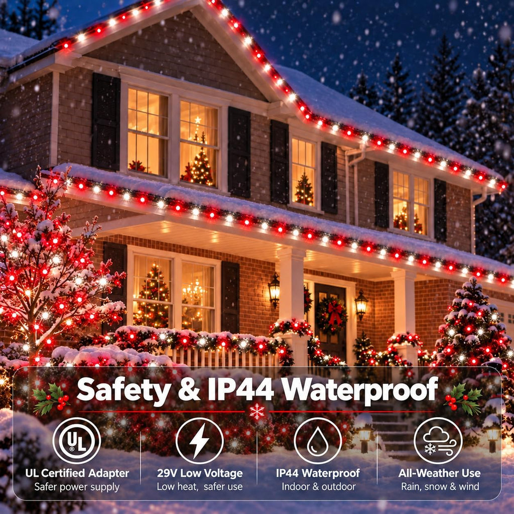 OZS Connectable 2-Pack 164Ft 400LED Christmas String Lights, Red & White