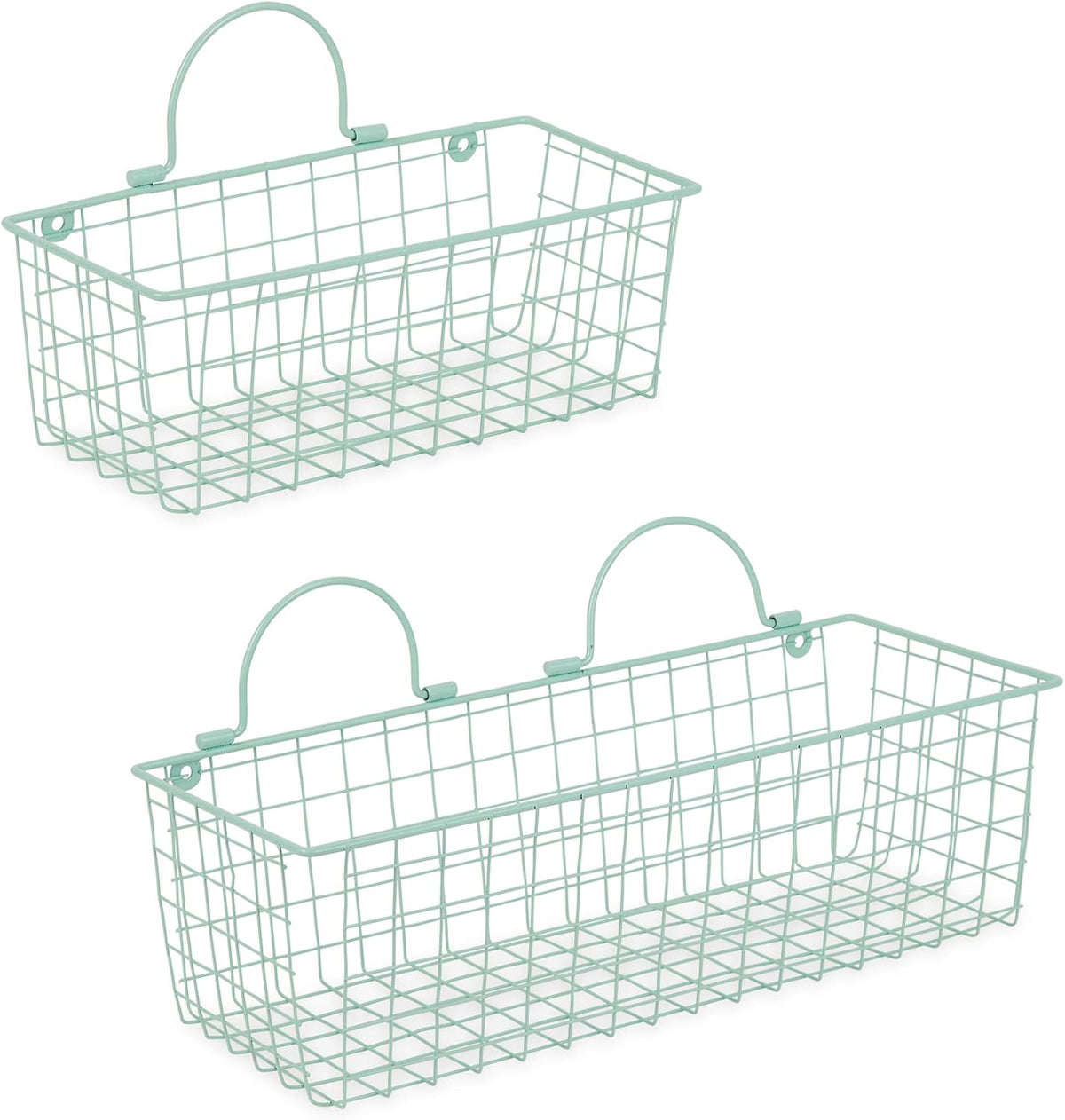 DII Farmhouse Vintage Decor, Wire Wall Basket, Assorted, Aqua, 2 Piece
