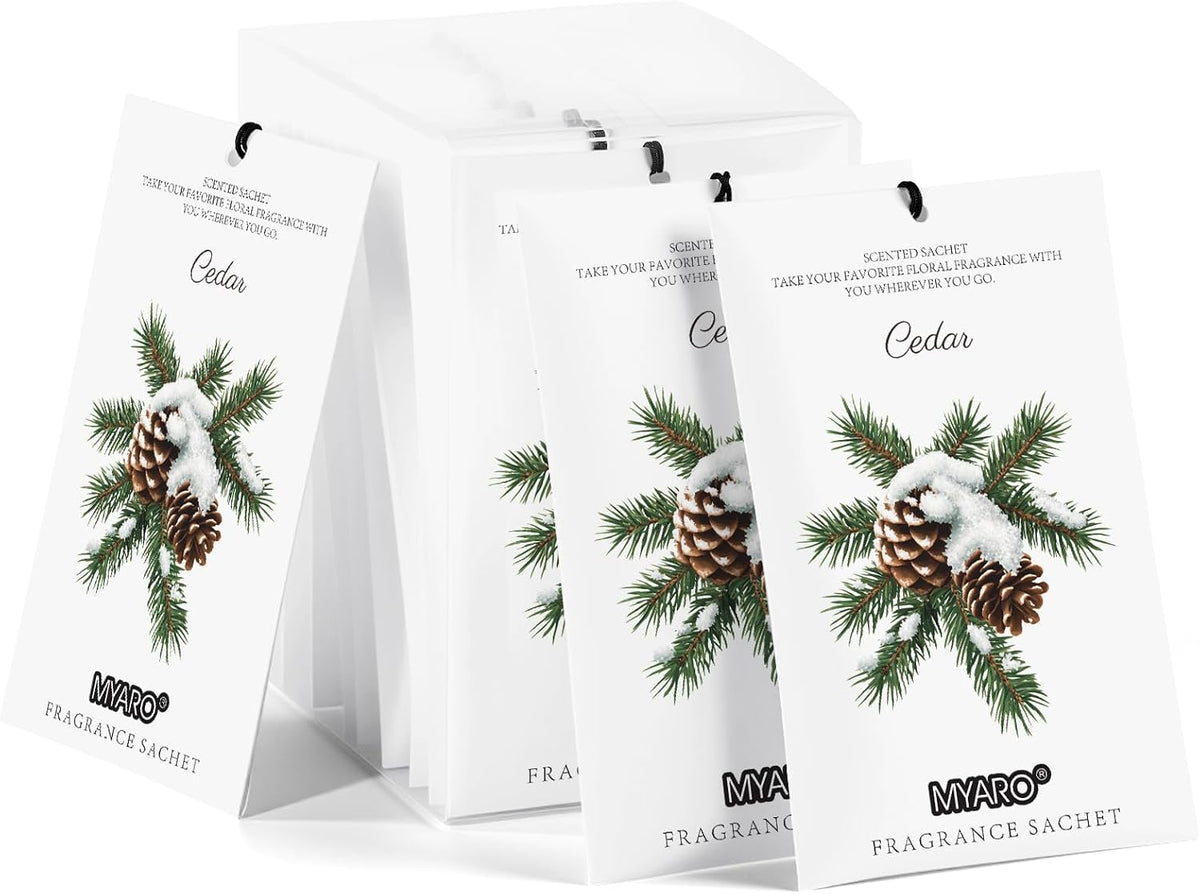 MYARO 12 Pack Cedarwood Scented Sachets, Closet Deodorizer Car Freshener