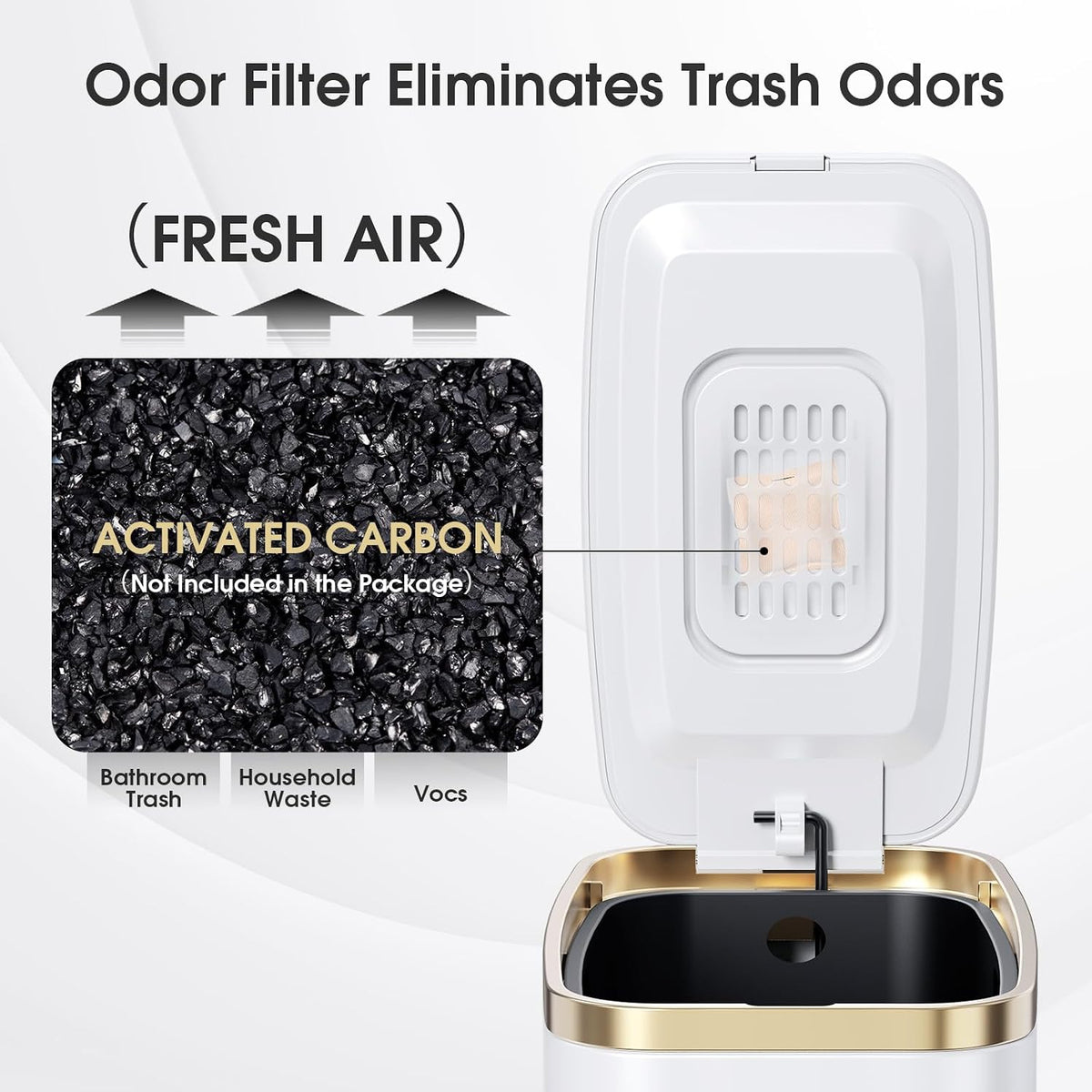 CEROELDA Small Bathroom Trash Can with Lid-5L/1.3 Gal-Soft Close Lid-White