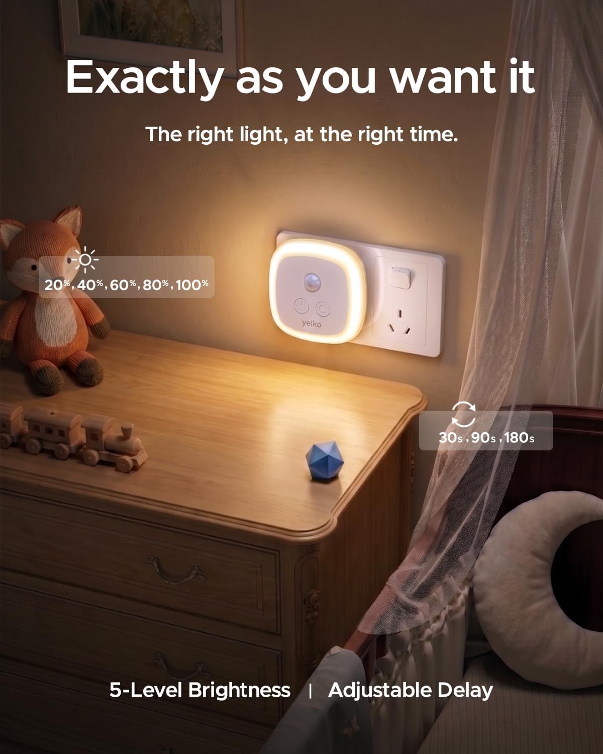 YELKO LED Nightlights Plug into Wall, Motion & Dust to Dawn Sensor, 2-Pack